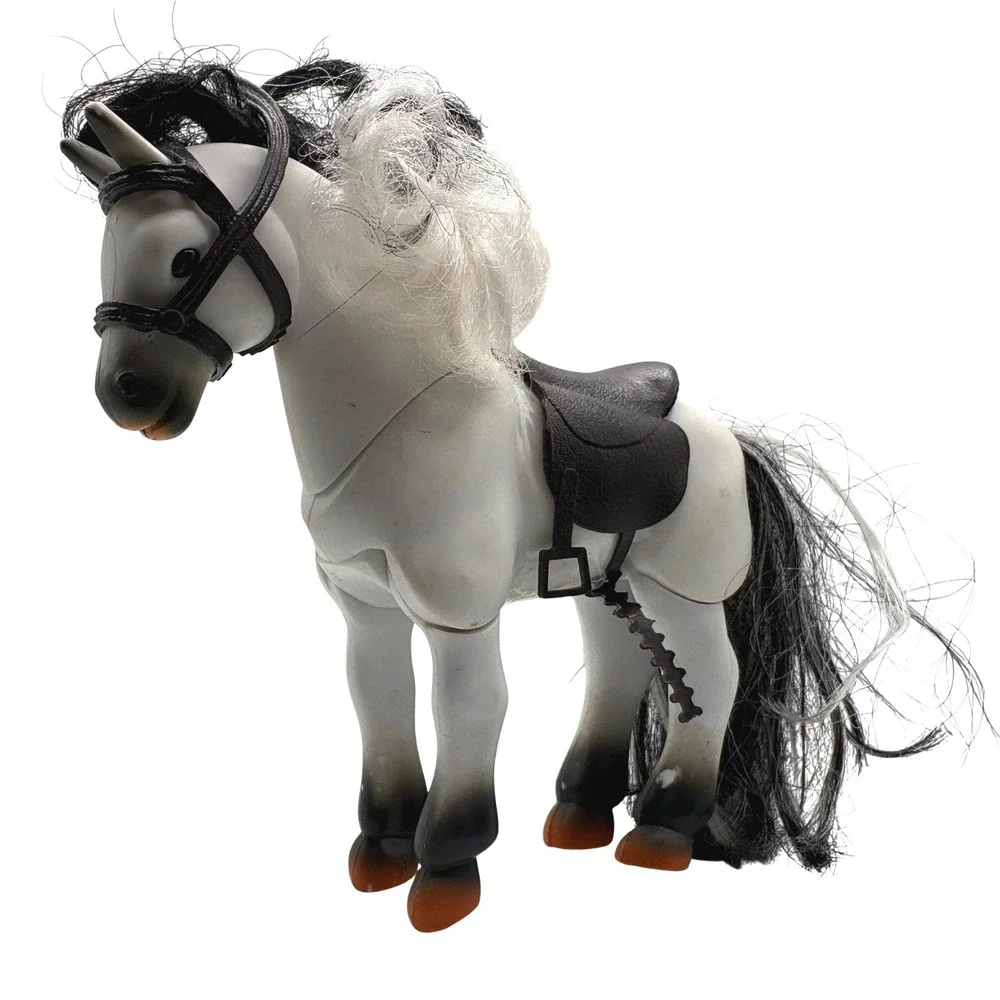 Vintage Kidkore Pony Horse Figure White Grey Black Articulated 2000 Toy 7 inch